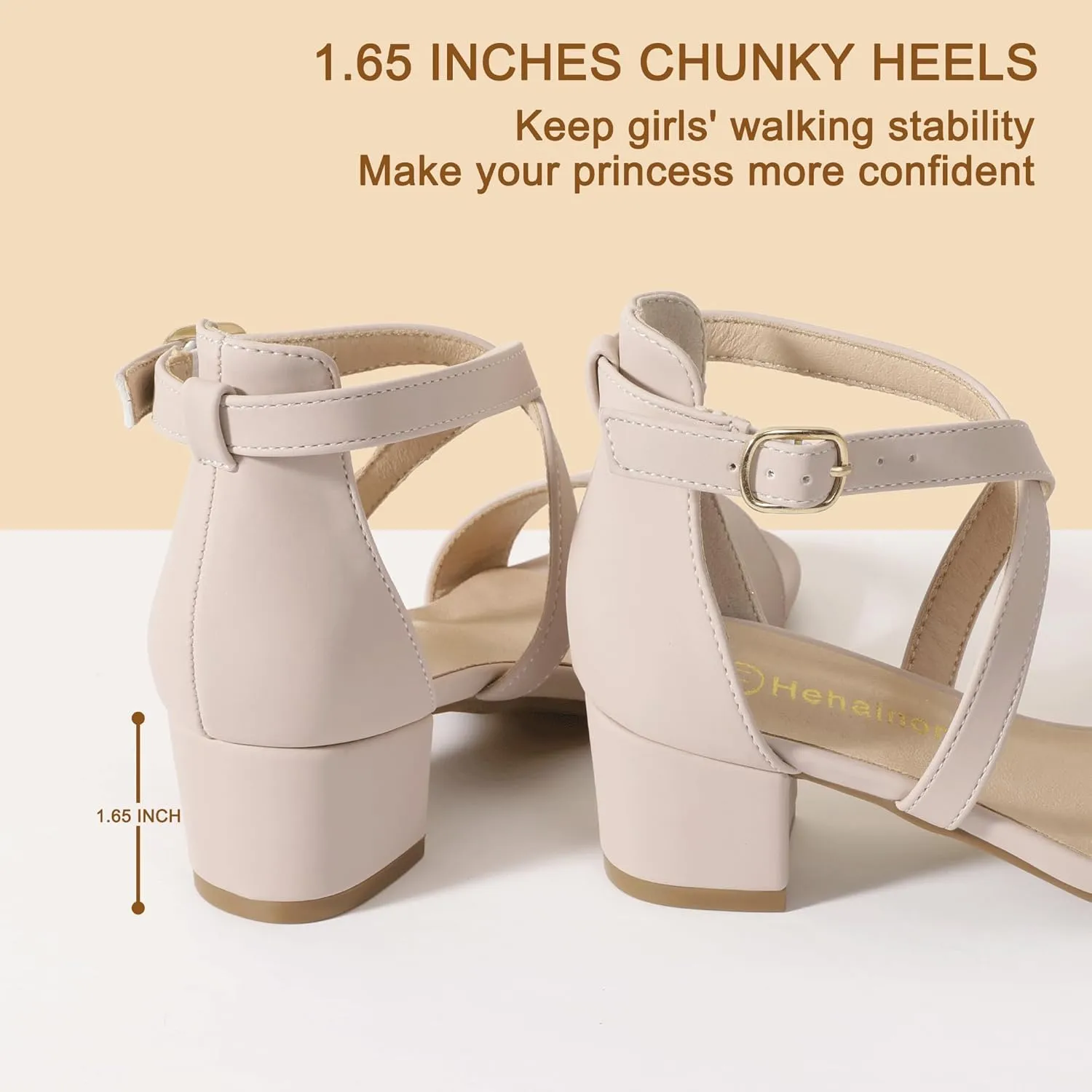 Hehainom Girls Heels Sandals Ankle Strap Dress Shoes Toddler Little Big Kid Flower Girl Wedding Party Pumps Shoes