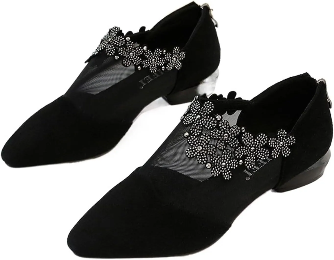 High Heels Elegant Rhinestone Flower Sandals for Women Summer Mesh Light Square Heel Footwear
