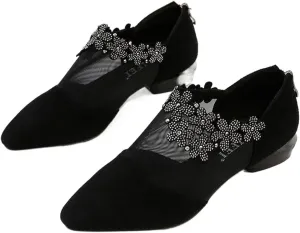 High Heels Elegant Rhinestone Flower Sandals for Women Summer Mesh Light Square Heel Footwear