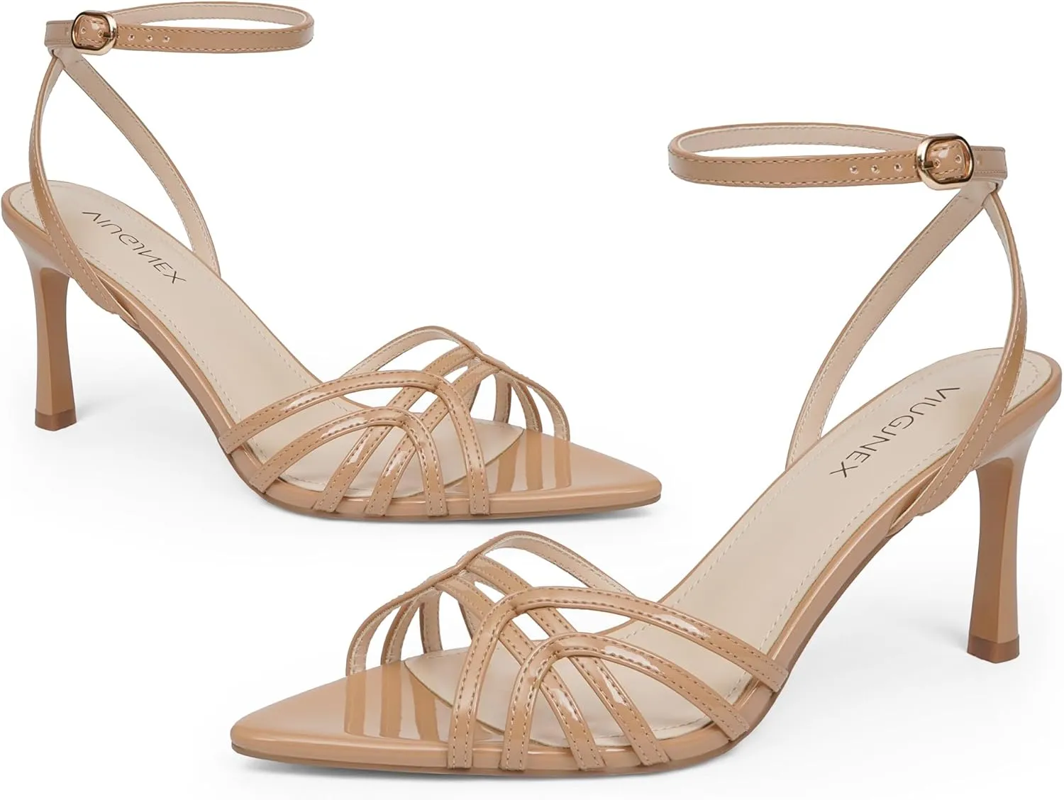 High Heels for Women Dressy Strappy Pointed Toe Heeled Sandals with Adjustable Ankle Strap and Sexy Stiletto Heel