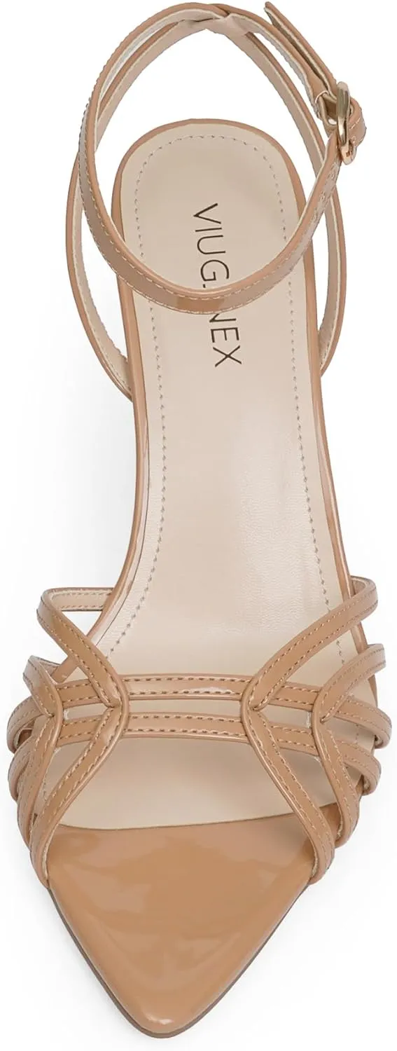 High Heels for Women Dressy Strappy Pointed Toe Heeled Sandals with Adjustable Ankle Strap and Sexy Stiletto Heel