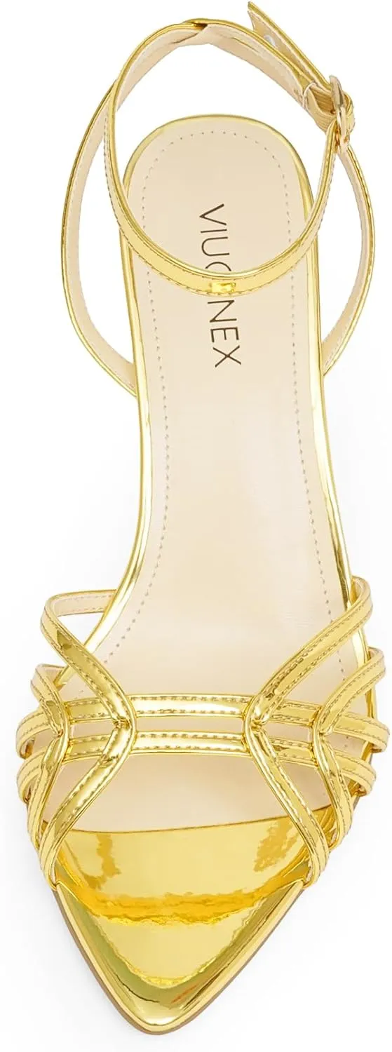High Heels for Women Dressy Strappy Pointed Toe Heeled Sandals with Adjustable Ankle Strap and Sexy Stiletto Heel