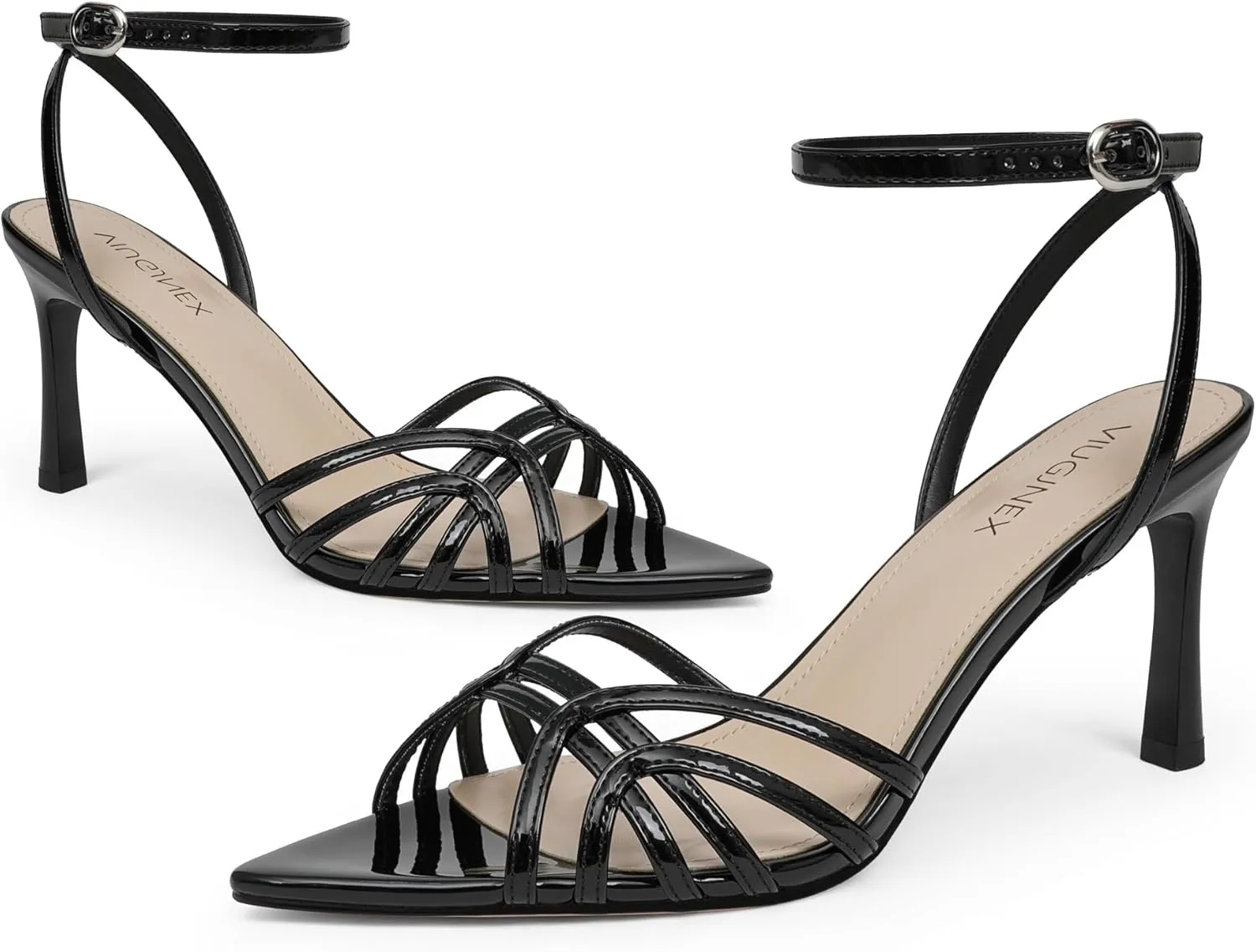 High Heels for Women Dressy Strappy Pointed Toe Heeled Sandals with Adjustable Ankle Strap and Sexy Stiletto Heel