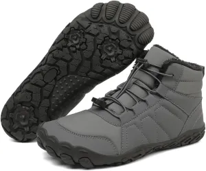Hike Winter Footwear Barefoot Boots Mens Womens, Waterproof Winter Snow Boots, Warm Ankle Booties, Wide Toe Barefoot Hiking Boots, Non-Slip Zero Drop Sole Hiking Shoes, Size 10.5 Women/9 Men, Grey