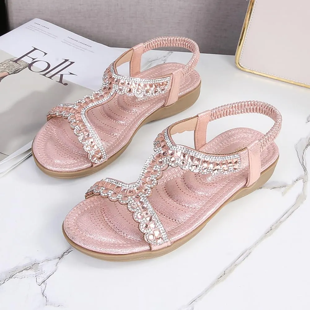 HNGHOU Sandals for Women Summer Beach Bohemian Flat Sandal Casual Comfortable Wedge Sandal Shoes
