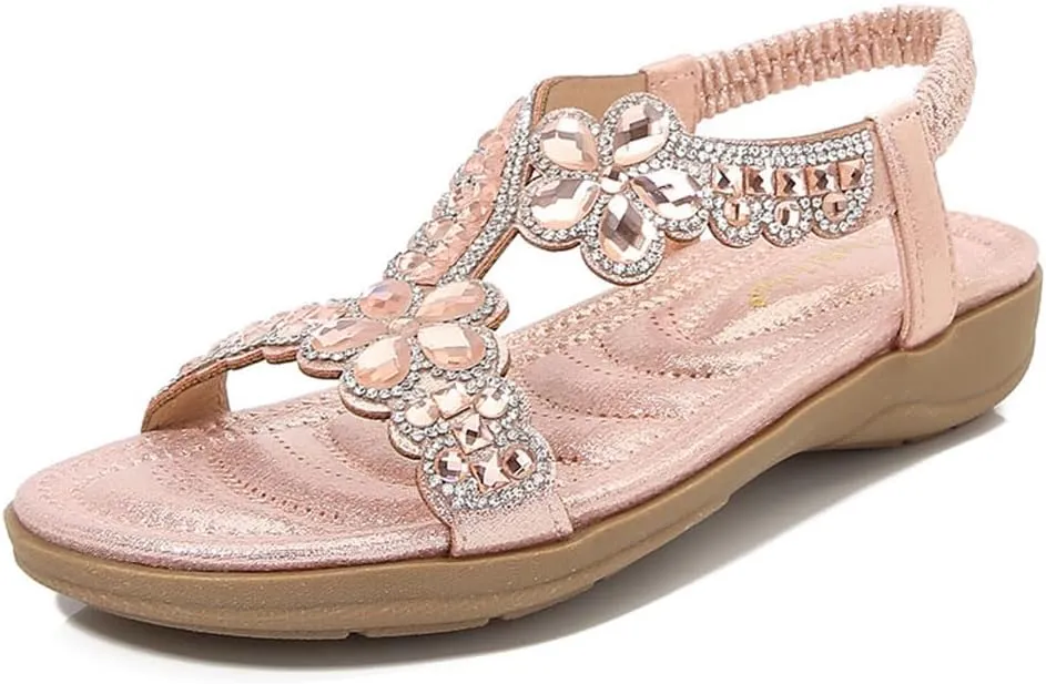 HNGHOU Sandals for Women Summer Beach Bohemian Flat Sandal Casual Comfortable Wedge Sandal Shoes