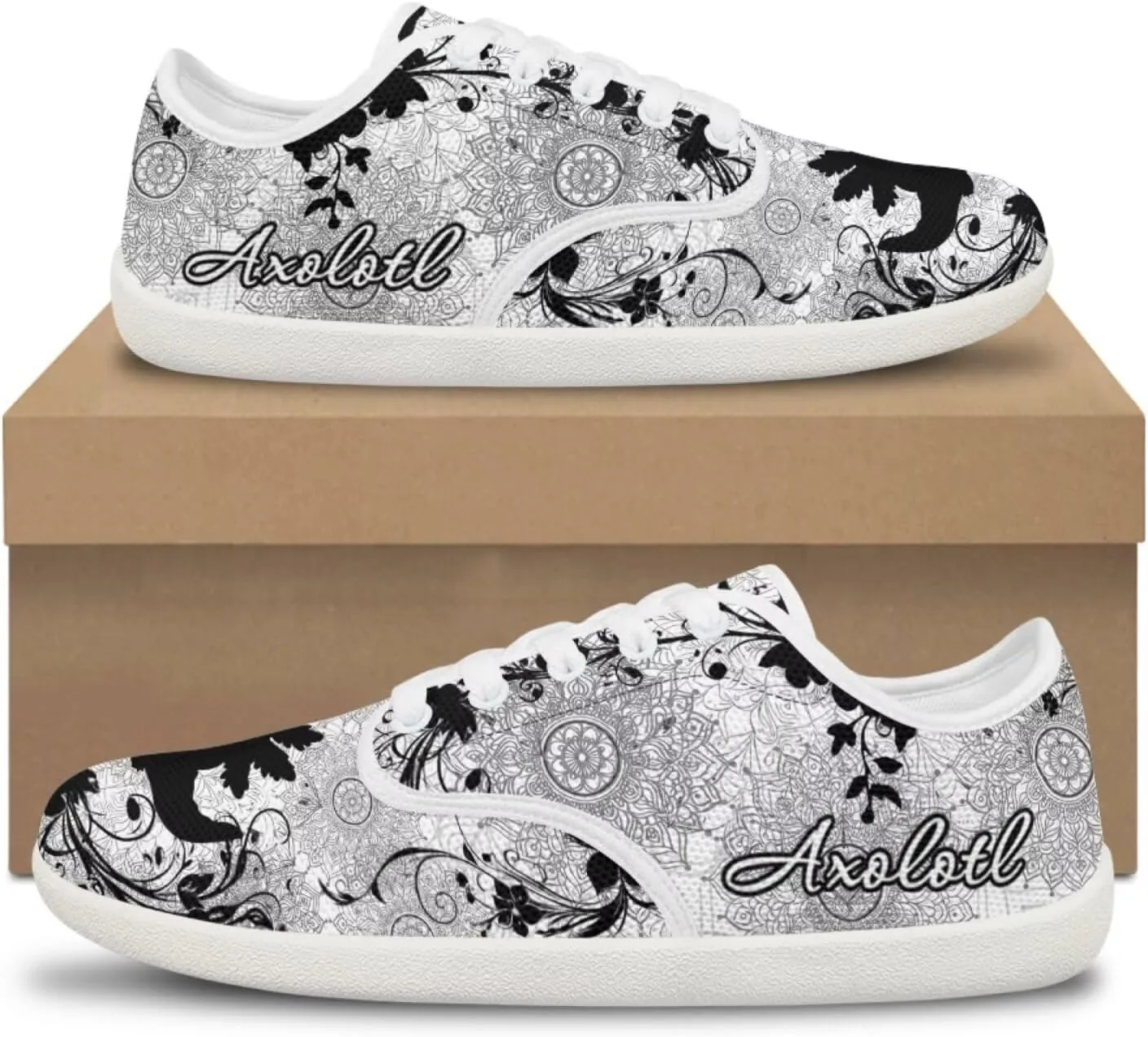 Howilath Boho Mandala Animal Women Barefoot Shoes Casual Shoes Lace up Loafers Running Sneaker with EVA Sole