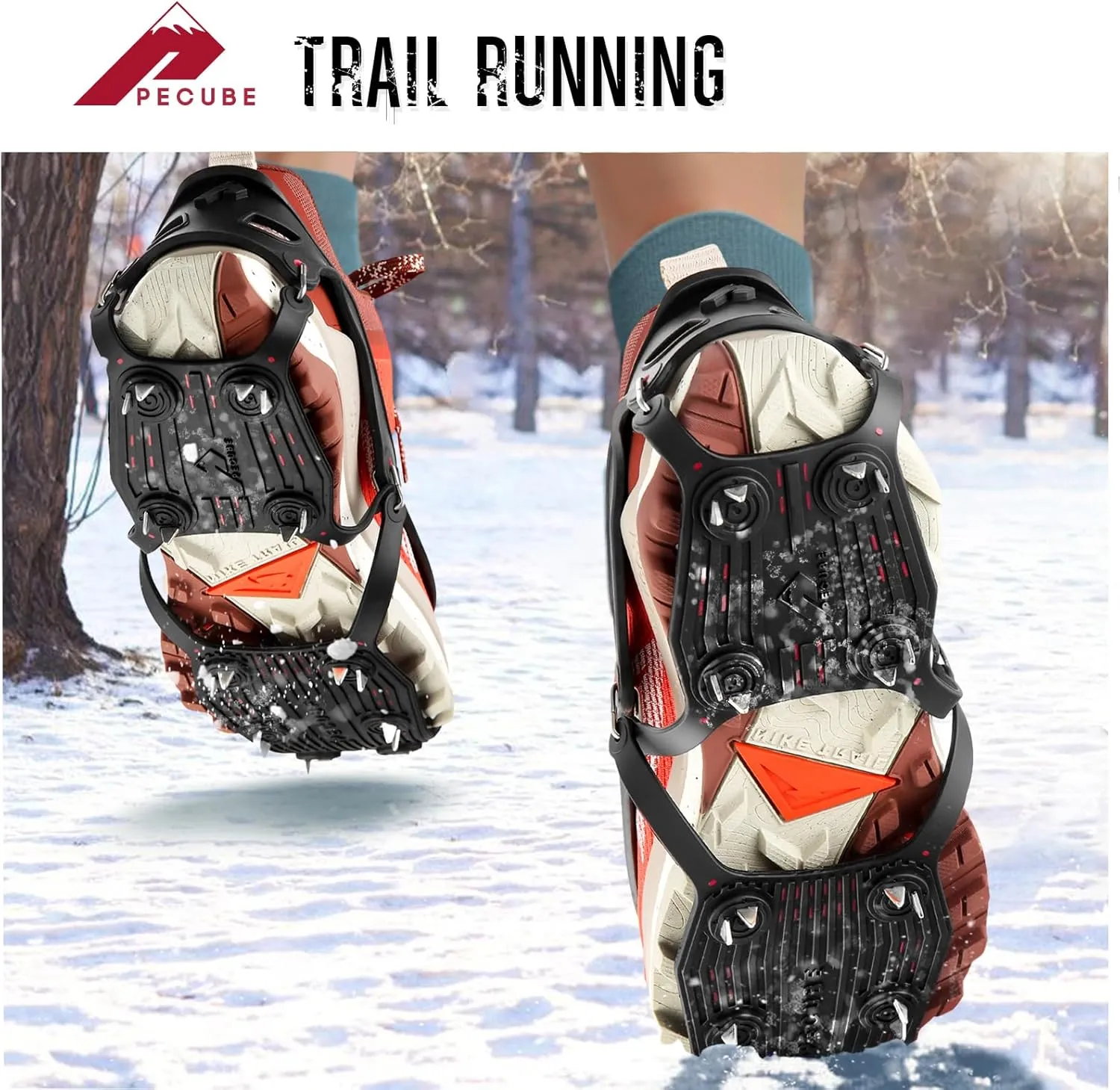 Ice Cleats for Shoes and Boots Men Women Trail Running 20 Stainless Steel Spikes Anti-Slip Footwear Traction Cleats Snow Grips Crampons for Hiking Ice Fishing Walking on Snow