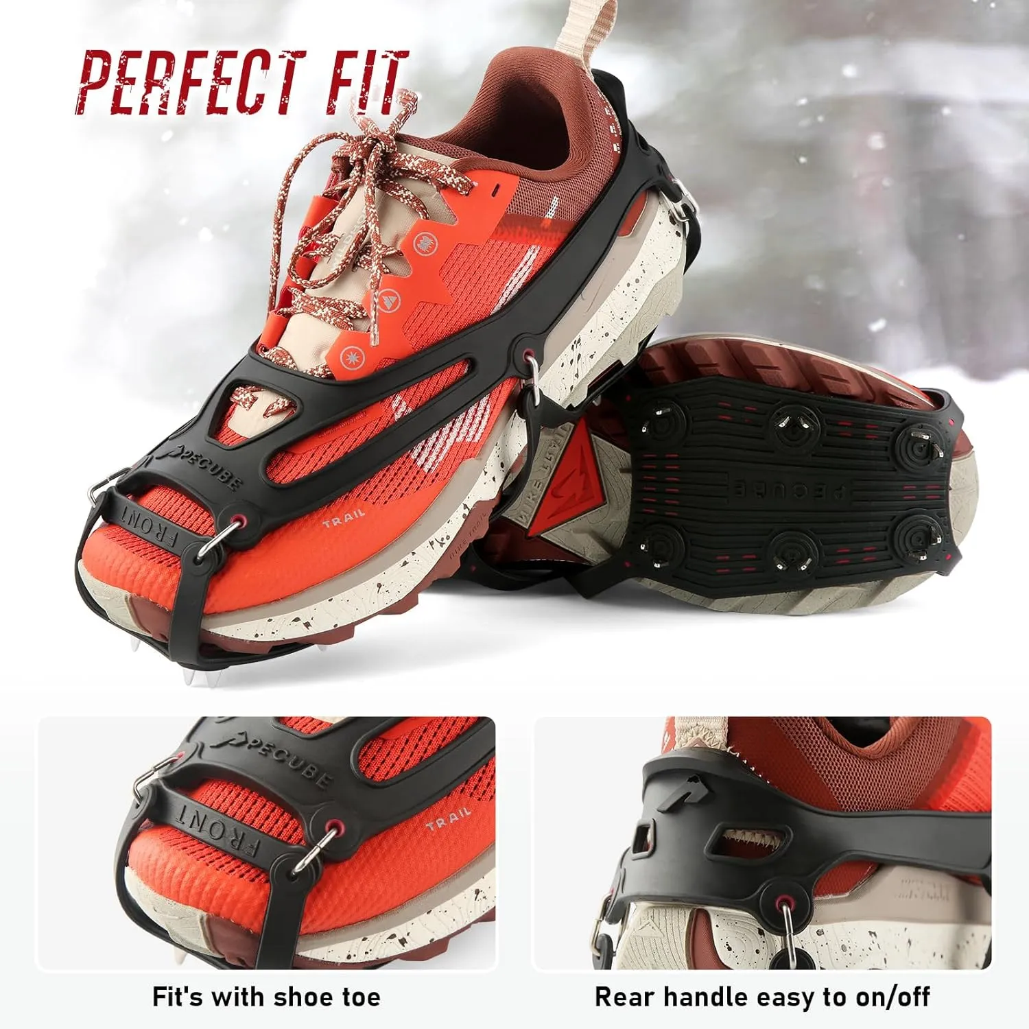 Ice Cleats for Shoes and Boots Men Women Trail Running 20 Stainless Steel Spikes Anti-Slip Footwear Traction Cleats Snow Grips Crampons for Hiking Ice Fishing Walking on Snow