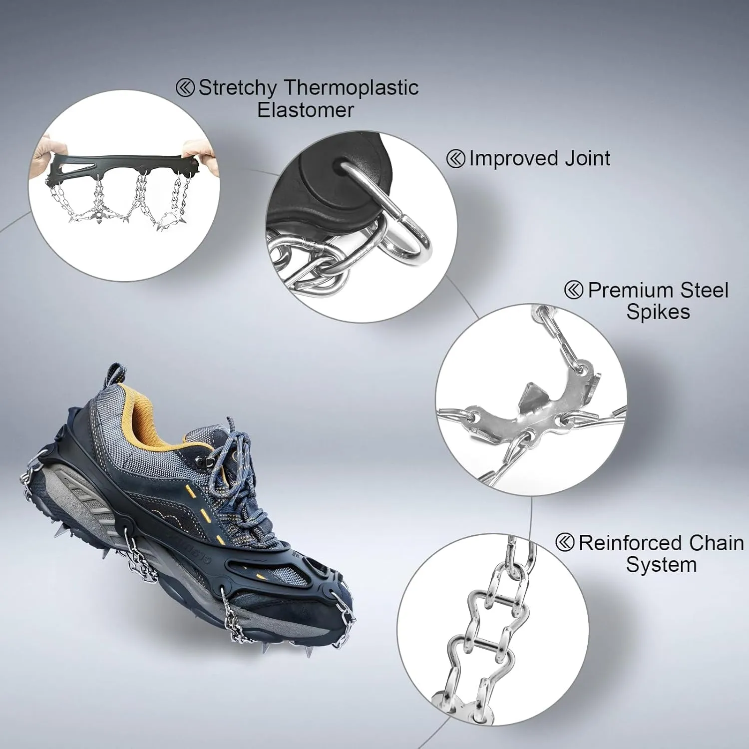 Ice Grippers for Shoes and Boots - 28-Spike Crampons for Safe Walking, Jogging, Hiking, and Mountaineering on Snow and Ice