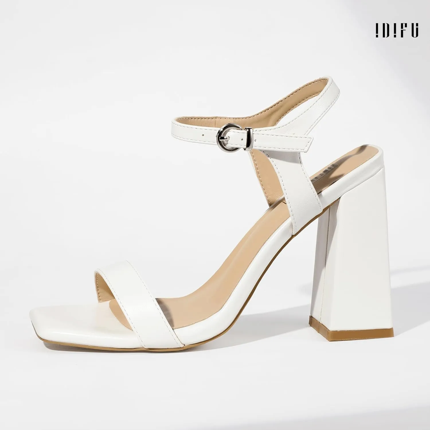IDIFU IN4 High Heels for Women Dressy Chunky Block Square Open Toe Heeled Sandals Slingback Thick Sexy Womens Dress Sandals Wedding Prom Summer Bridal Bride Comfortable Strappy Ankle Strap Heels