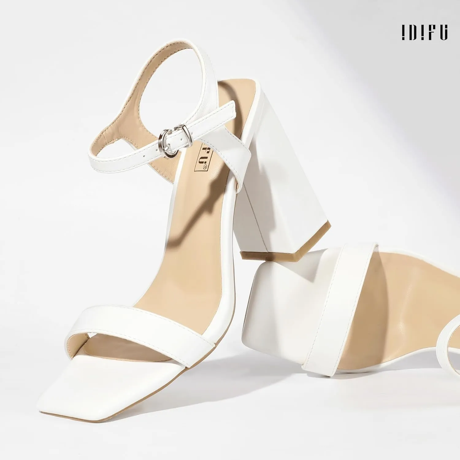 IDIFU IN4 High Heels for Women Dressy Chunky Block Square Open Toe Heeled Sandals Slingback Thick Sexy Womens Dress Sandals Wedding Prom Summer Bridal Bride Comfortable Strappy Ankle Strap Heels