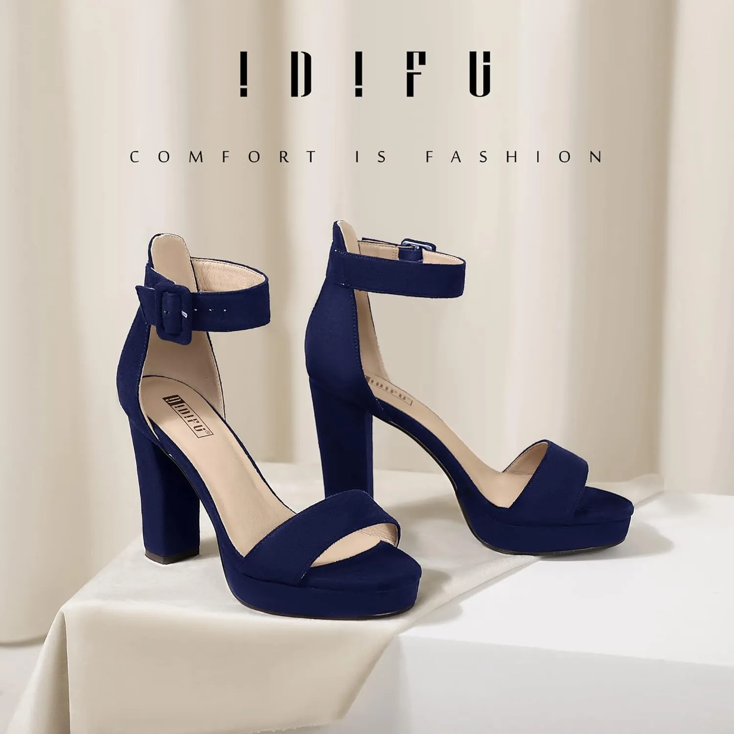 IDIFU Women's IN4 Sabrina Platform Chunky High Heels Ankle Strap Heeled Sandals Wedding Party Dress Shoes