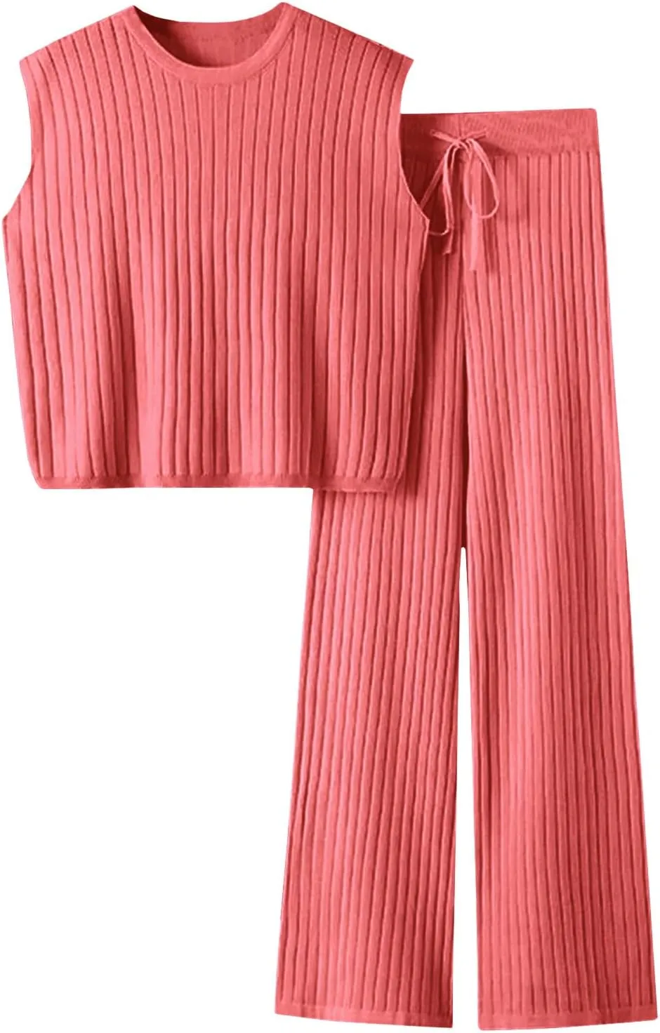 Imily Bela Womens 2 Piece Outfits Sweater Sets Knit Summer Casual Crewneck Sleeveless Tops Wide Leg Pants Tracksuits