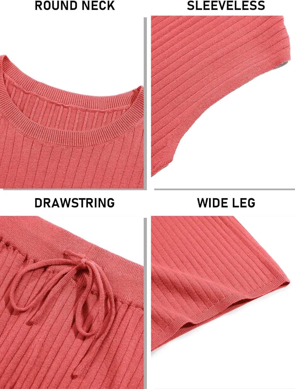 Imily Bela Womens 2 Piece Outfits Sweater Sets Knit Summer Casual Crewneck Sleeveless Tops Wide Leg Pants Tracksuits