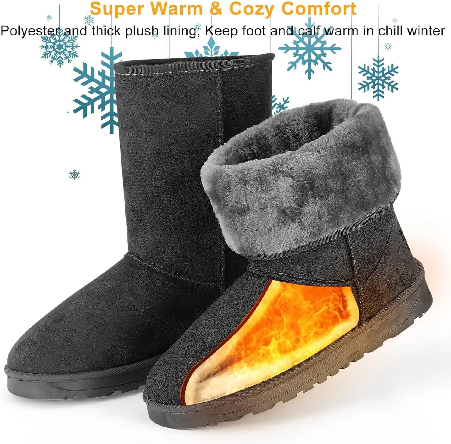 iMounTEK Winter Boots for Women Faux Suede Water Resistant Snow Boots Mid Calf Boots Ankle Boots Women's Winter Snow Boots with Warm Fur Lined Comfort Short Booties