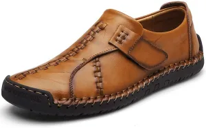 JEBU Men's Leather Slip-on Handmade Loafers Lightweight Classic Outdoors Casual Shoes