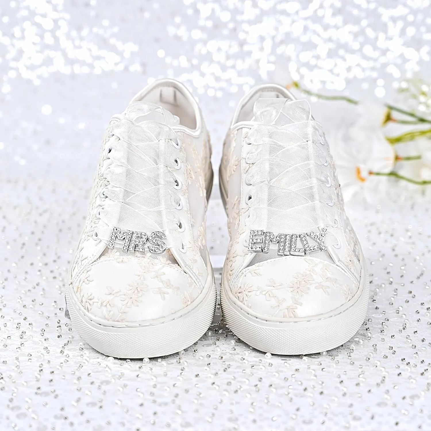 JIAJIA 8835 Wedding Shoes Bridal Sneakers Flats Bride Tennis Shoes Lace Sneakers - Personalized Customization Available