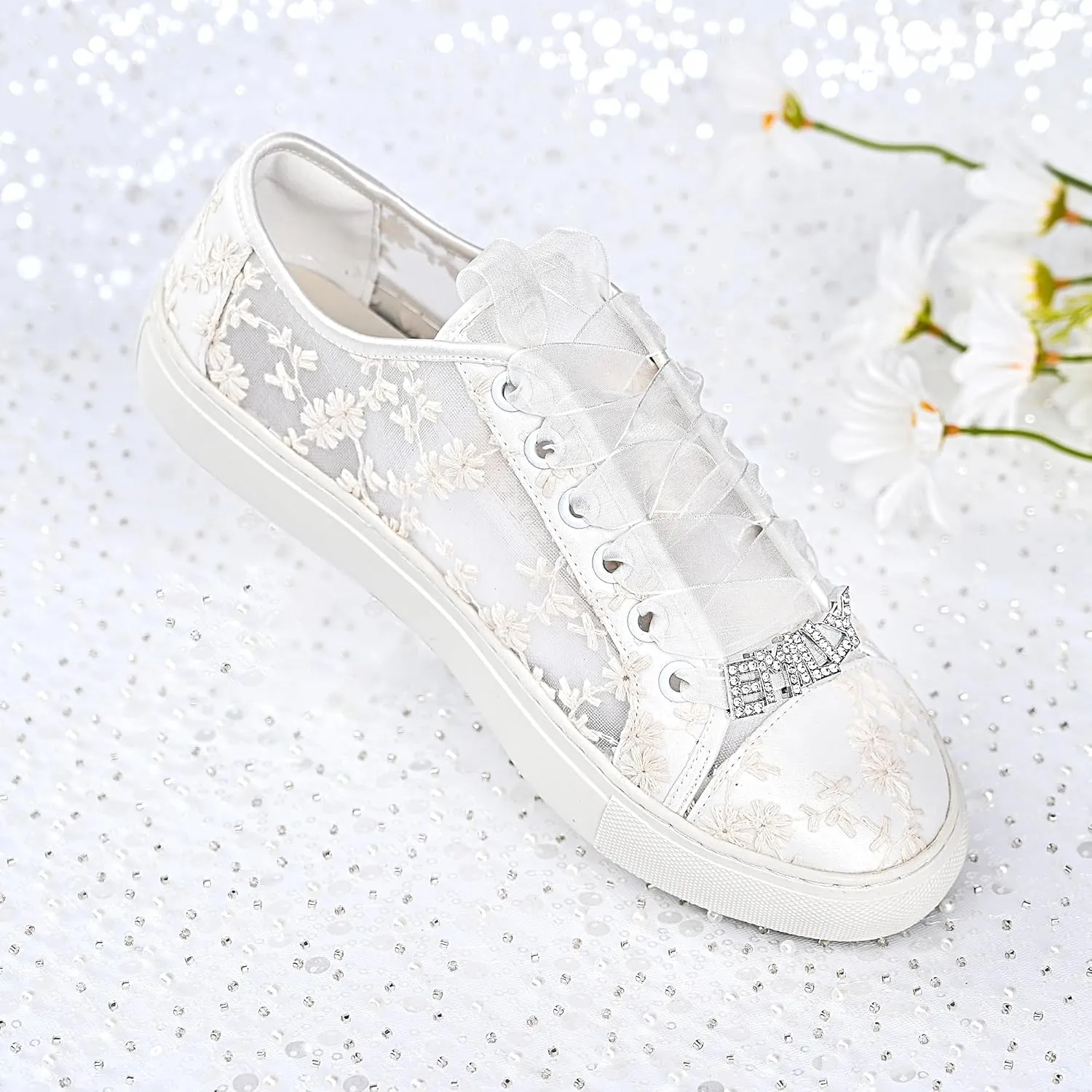 JIAJIA 8835 Wedding Shoes Bridal Sneakers Flats Bride Tennis Shoes Lace Sneakers - Personalized Customization Available