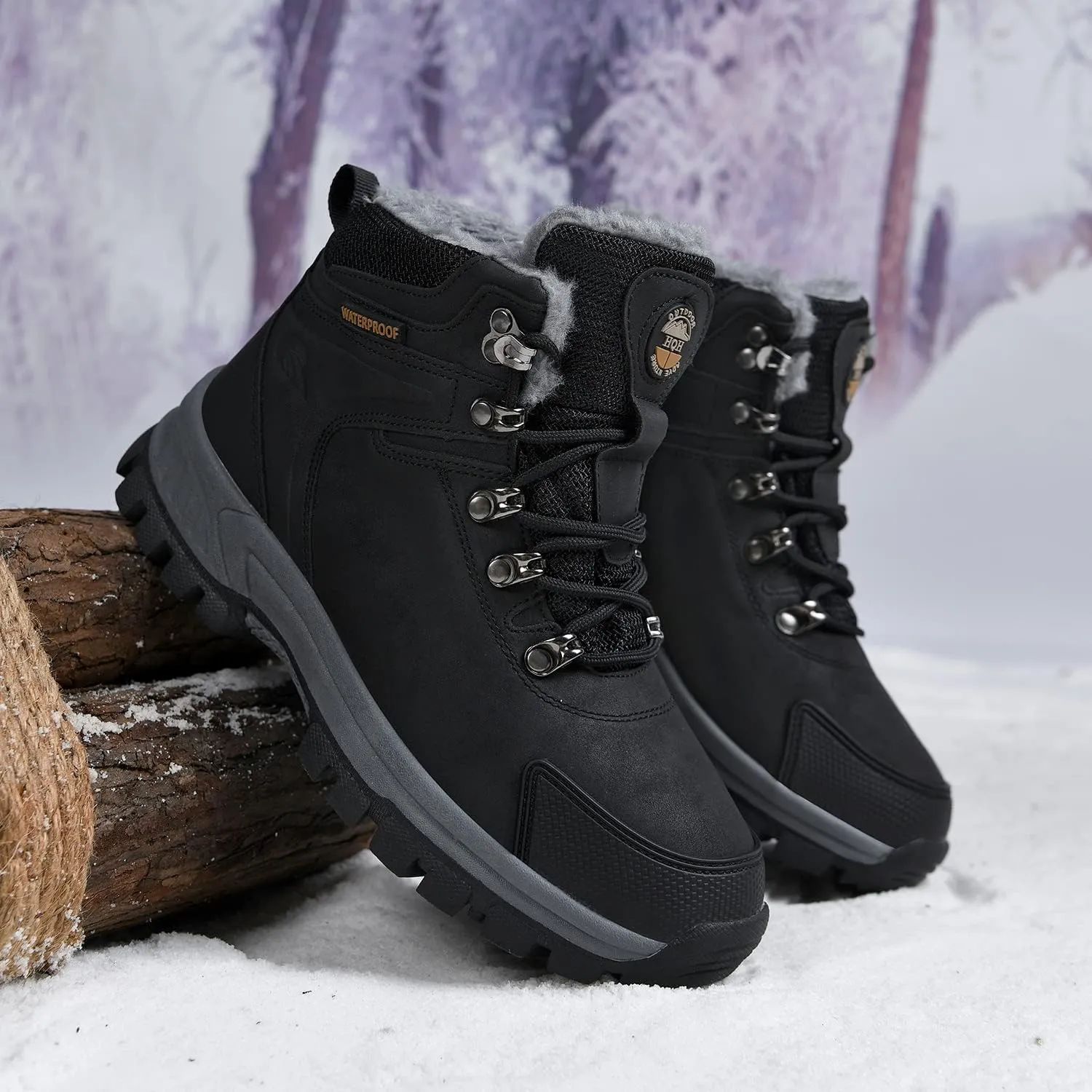 Jinta Shoes Mens Womens Winter Snow Boots Hiking Climping Booties Warm Waterproof Fur Lined Non Slip Leather Ankle US 4-14.5