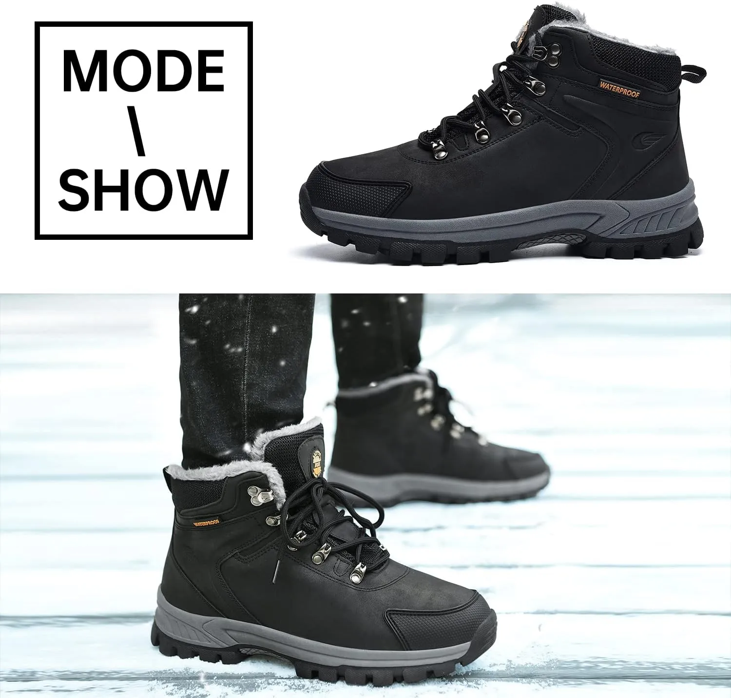 Jinta Shoes Mens Womens Winter Snow Boots Hiking Climping Booties Warm Waterproof Fur Lined Non Slip Leather Ankle US 4-14.5