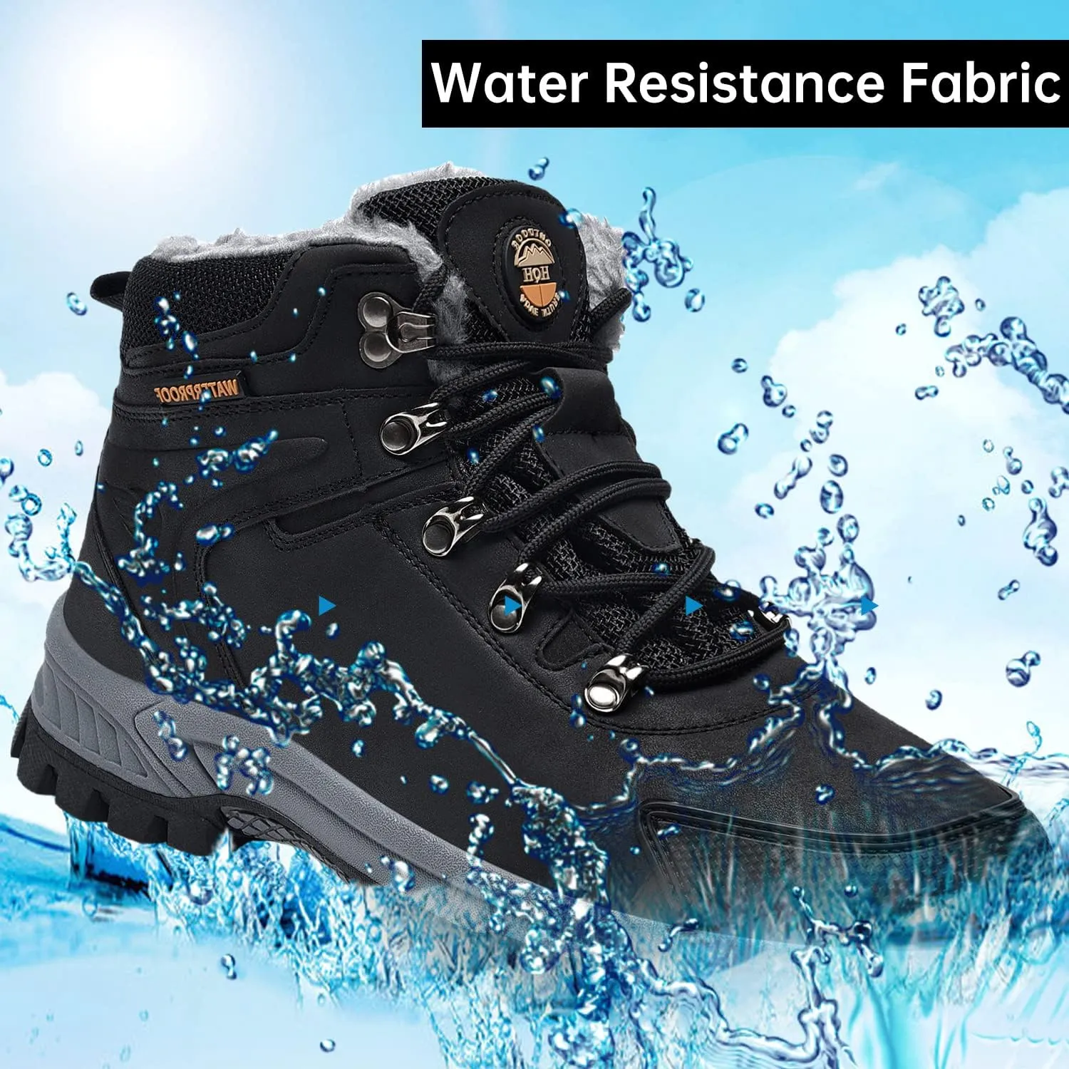 Jinta Shoes Mens Womens Winter Snow Boots Hiking Climping Booties Warm Waterproof Fur Lined Non Slip Leather Ankle US 4-14.5