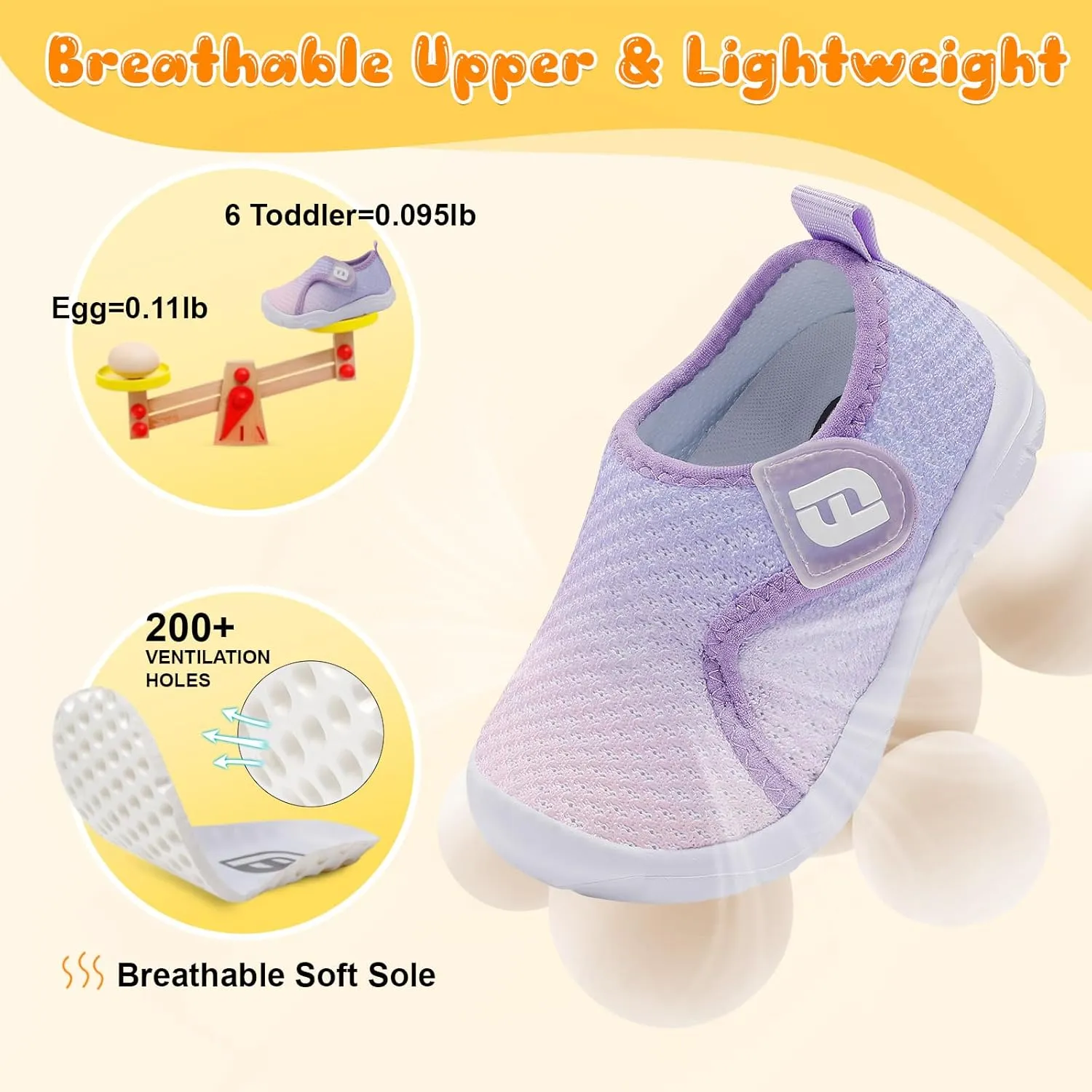 JOINFREE Toddler Barefoot Breathable Kids Sneakers - Lightweight Walking Shoes, Slip On Tennie Shoes Protect Toes for School