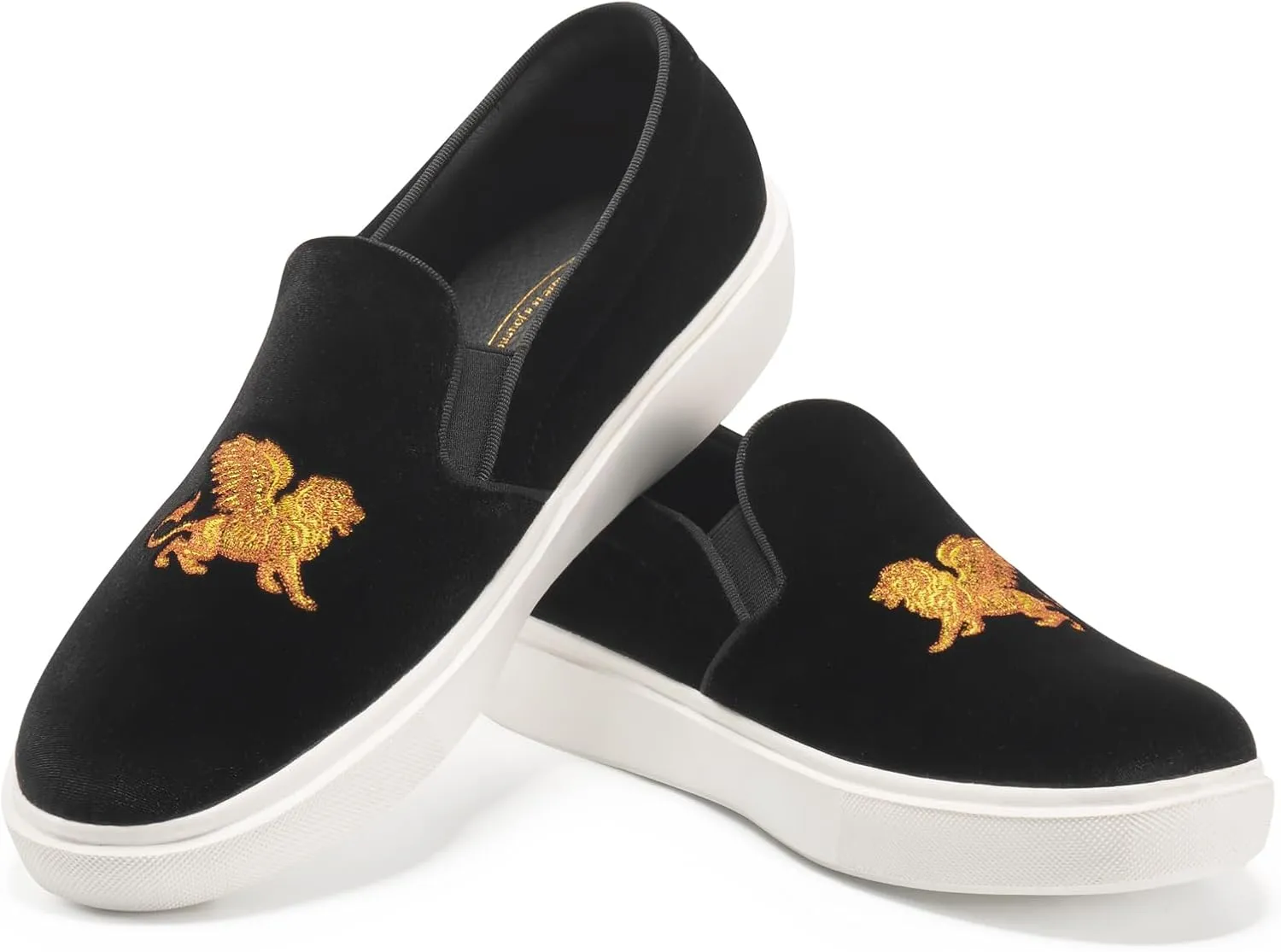 Journey West Men's Fashion Velvet Sneakers with Embroidery Comfortable Slip-On Walking Shoes for Men