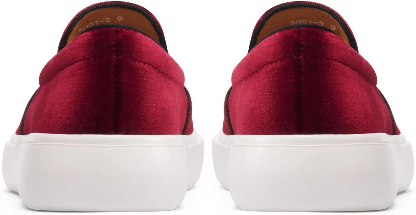 Journey West Men's Fashion Velvet Sneakers with Embroidery Comfortable Slip-On Walking Shoes for Men