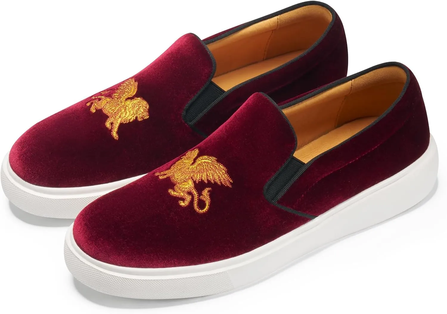 Journey West Men's Fashion Velvet Sneakers with Embroidery Comfortable Slip-On Walking Shoes for Men