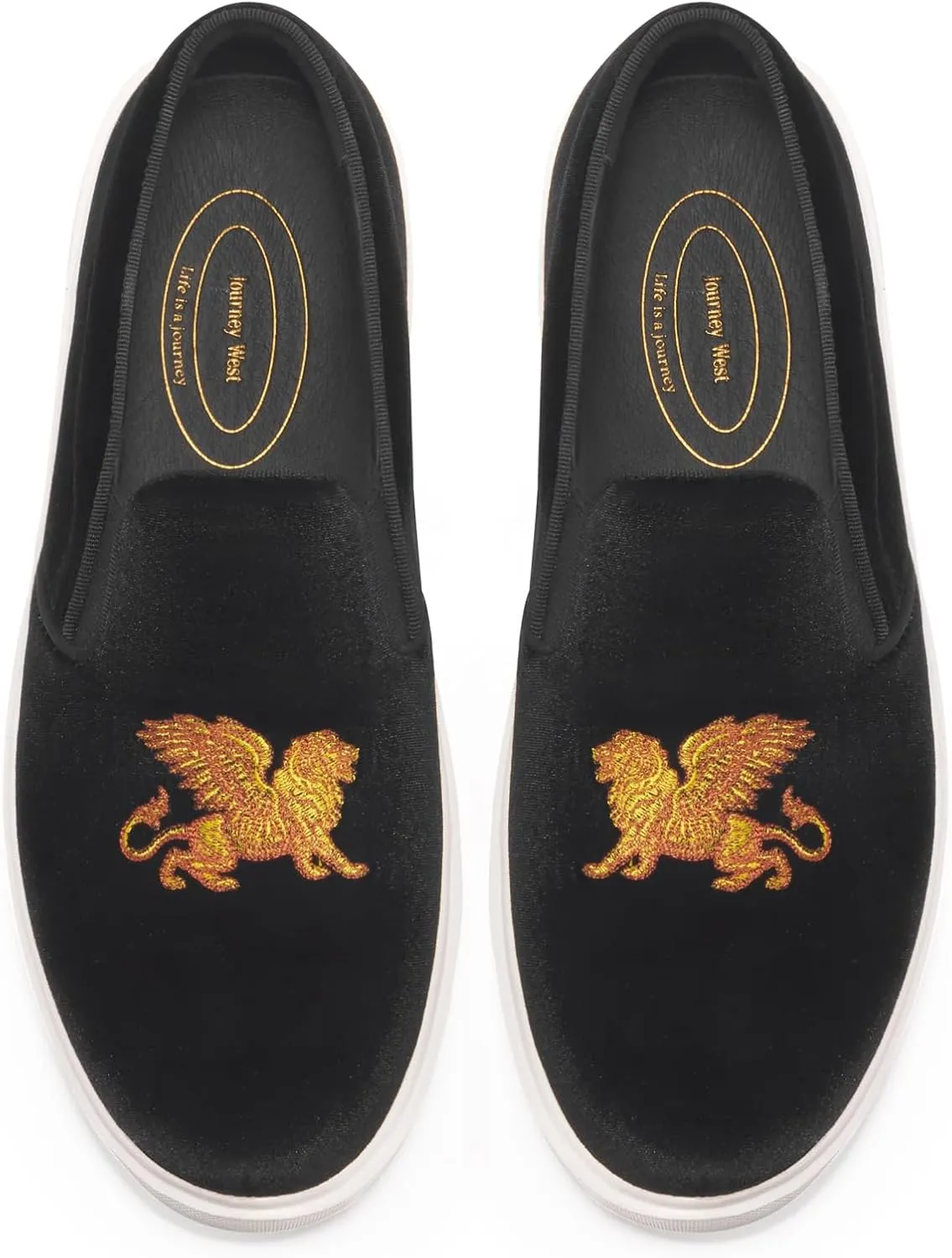Journey West Men's Fashion Velvet Sneakers with Embroidery Comfortable Slip-On Walking Shoes for Men