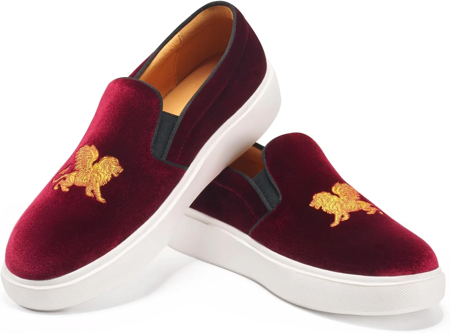 Journey West Men's Fashion Velvet Sneakers with Embroidery Comfortable Slip-On Walking Shoes for Men