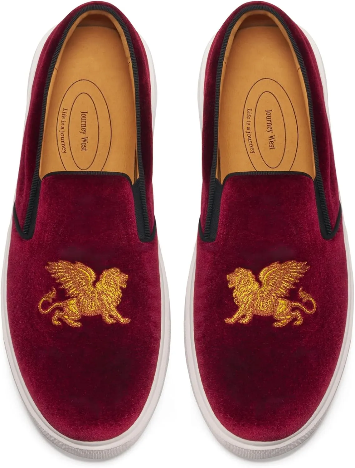 Journey West Men's Fashion Velvet Sneakers with Embroidery Comfortable Slip-On Walking Shoes for Men