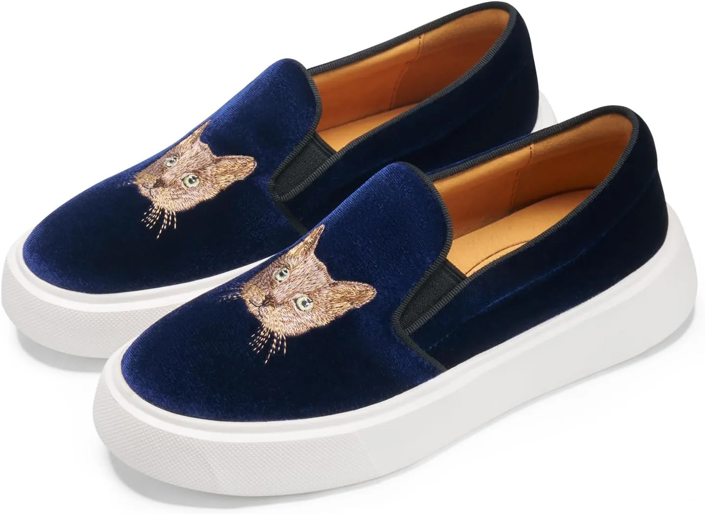 Journey West Women's Fashion Velvet Sneakers with Embroidery Comfortable Slip-On Work Shoes for Women