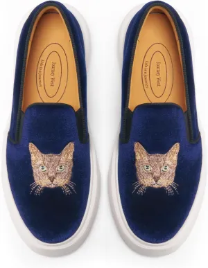 Journey West Women's Fashion Velvet Sneakers with Embroidery Comfortable Slip-On Work Shoes for Women