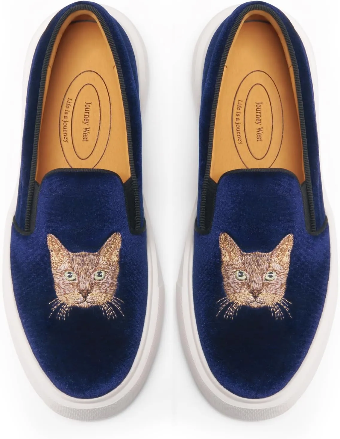 Journey West Women's Fashion Velvet Sneakers with Embroidery Comfortable Slip-On Work Shoes for Women