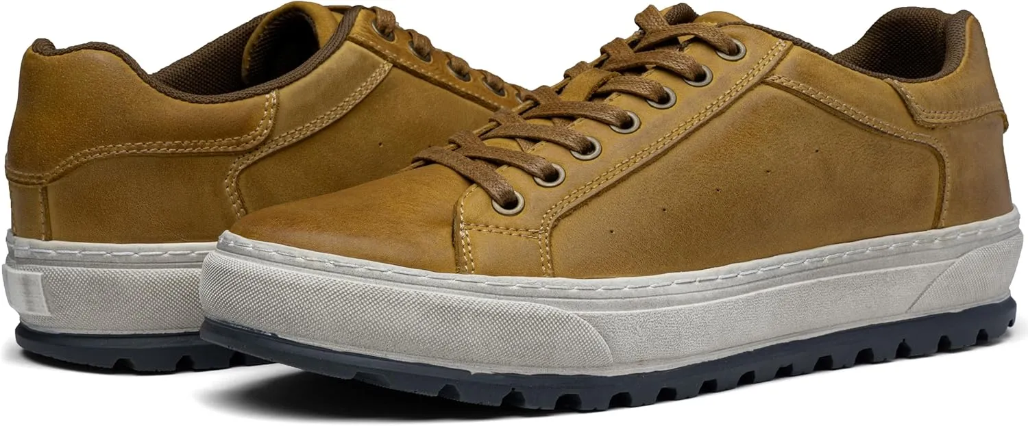 Jousen Men's Brown Leather Casual Fashion Sneakers