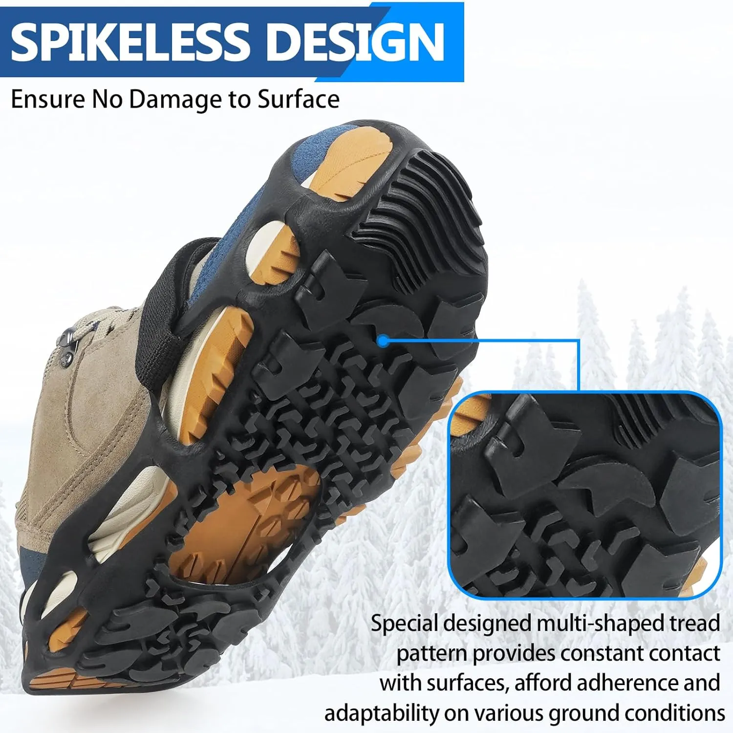 JSHANMEI Spikeless Ice Cleats Anti-Slip Shoe Traction Grips Crampons for Slick Wet Slippery Surfaces, Slip On Ice Shoes Grippers Rubber Tread Overshoes, Indoor Outdoor Use