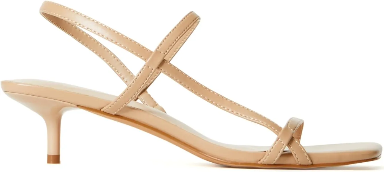 JustFab Kitten Heels for Womens Square Open Toe Slip on Heels Strappy Sandals Comfort Dress Party Shoes - NICOLE