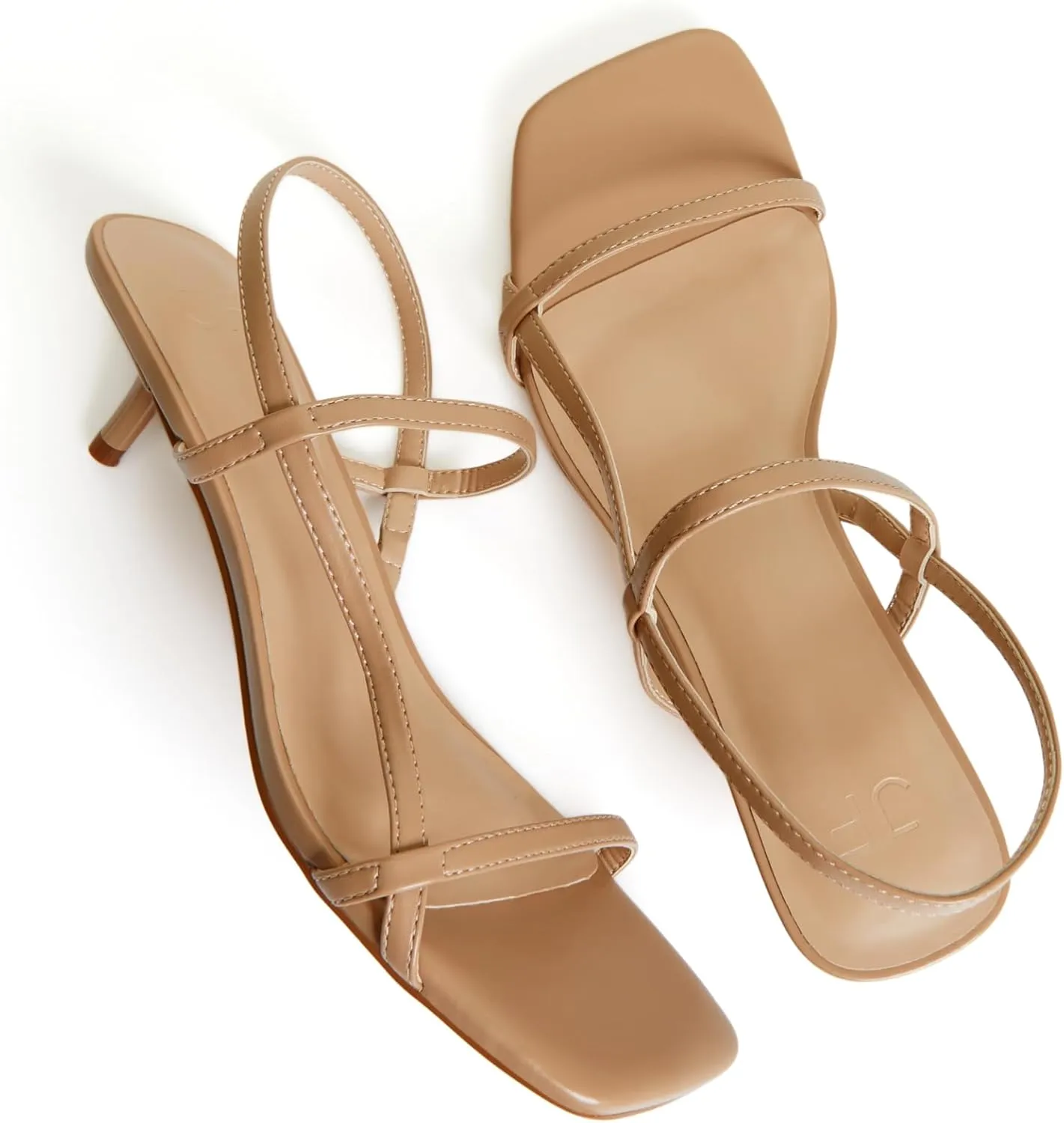 JustFab Kitten Heels for Womens Square Open Toe Slip on Heels Strappy Sandals Comfort Dress Party Shoes - NICOLE