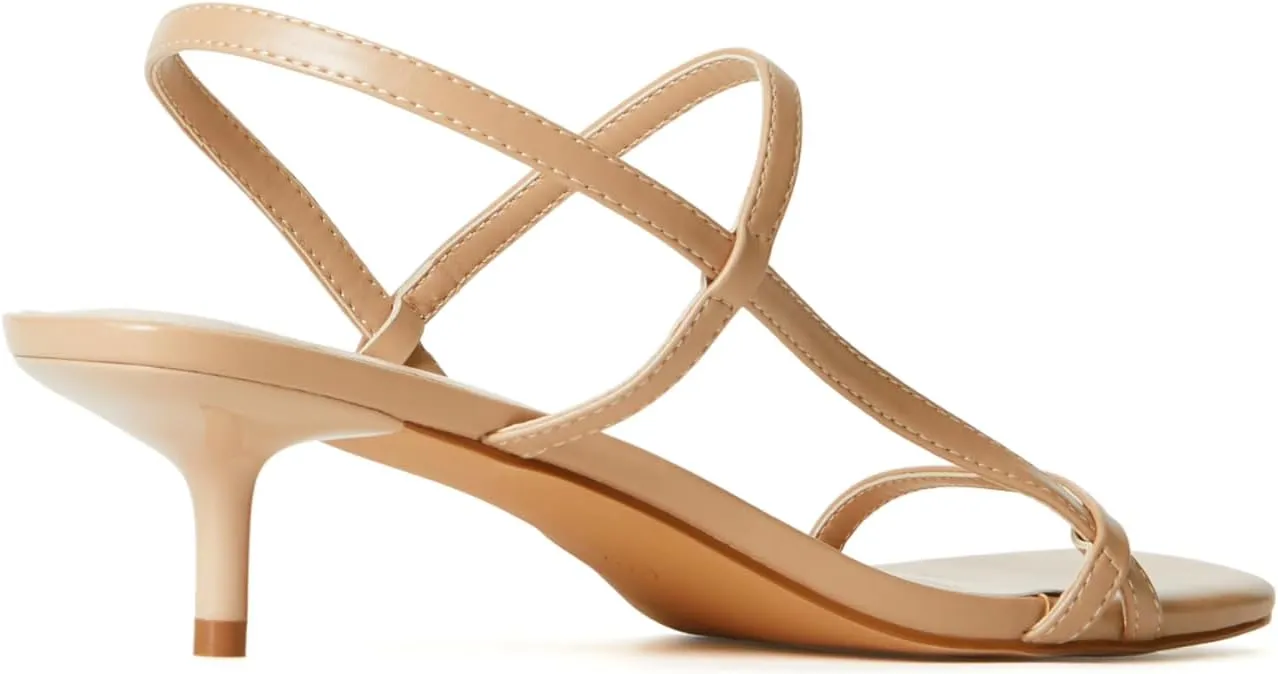 JustFab Kitten Heels for Womens Square Open Toe Slip on Heels Strappy Sandals Comfort Dress Party Shoes - NICOLE
