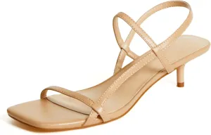 JustFab Kitten Heels for Womens Square Open Toe Slip on Heels Strappy Sandals Comfort Dress Party Shoes - NICOLE