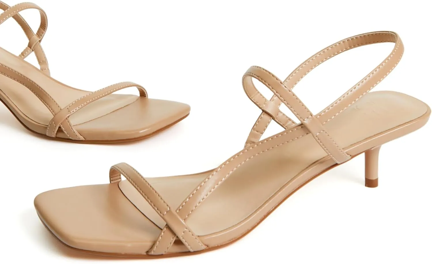 JustFab Kitten Heels for Womens Square Open Toe Slip on Heels Strappy Sandals Comfort Dress Party Shoes - NICOLE