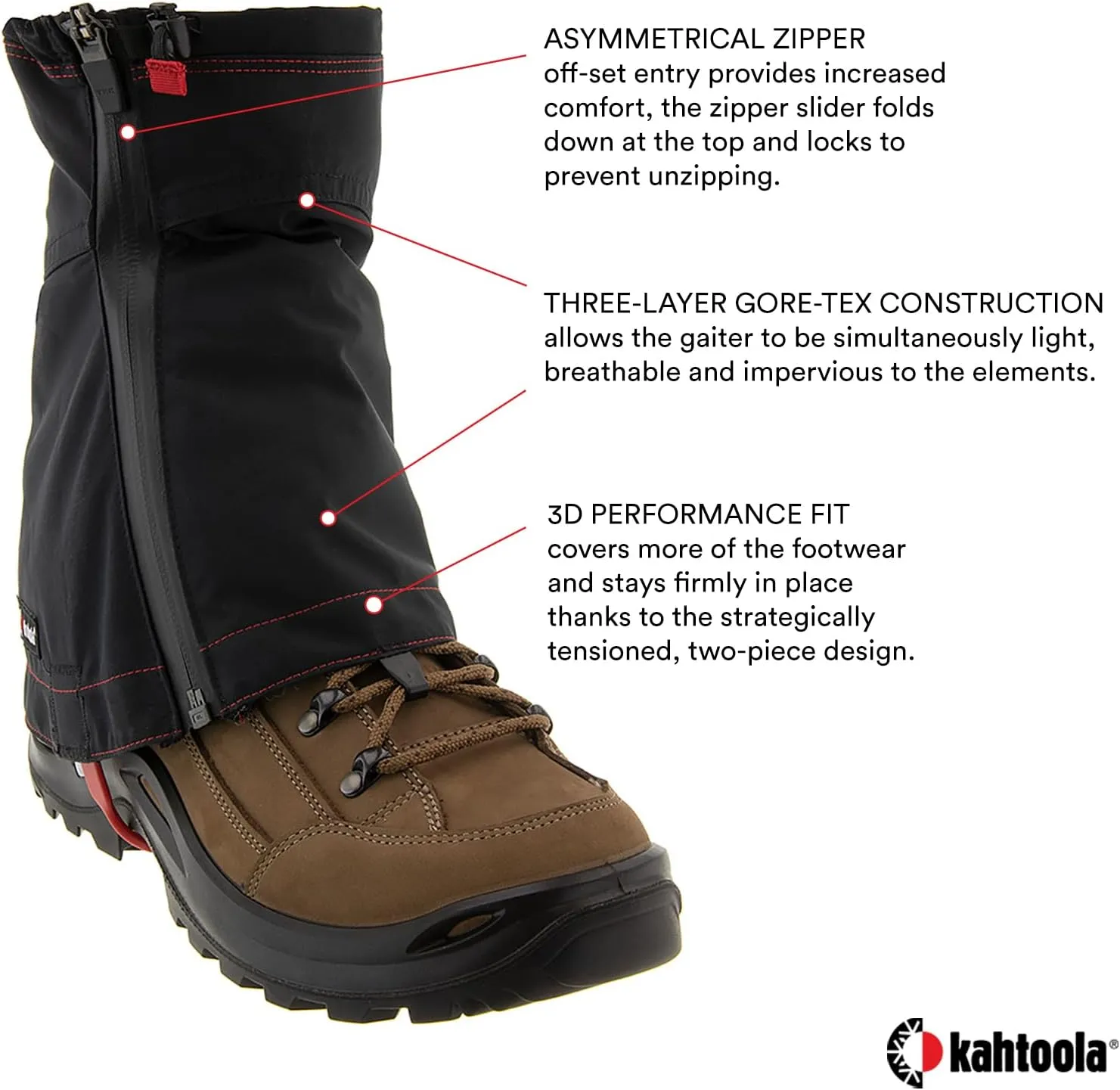 Kahtoola LEVAgaiter Mid GTX Gaiters, Waterproof Gore-TEX Shoe & Boot Protection for Mountaineering, Off-Trail Hiking in Mud, Snow & Ice