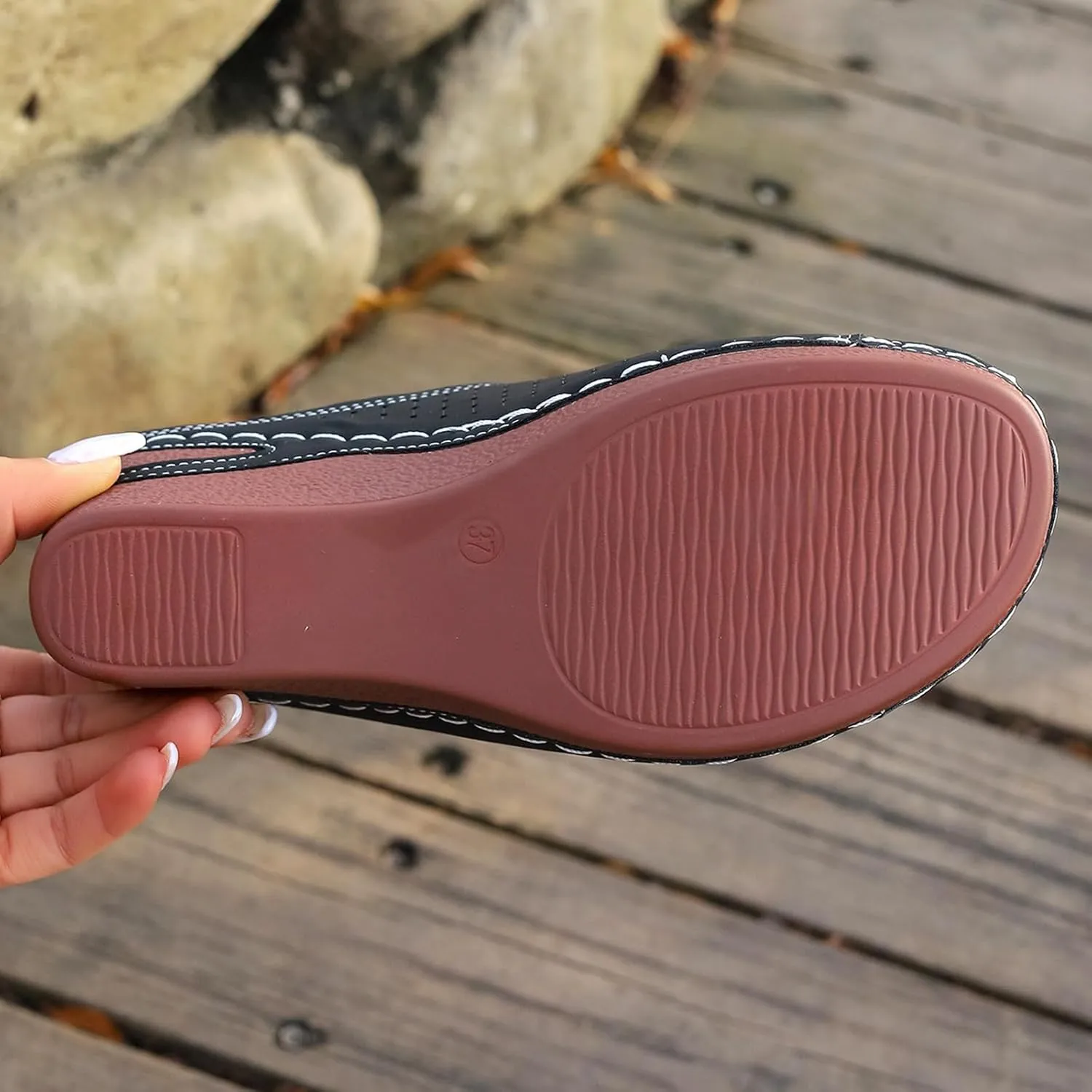 KCTRFSJ Women's Wedge Open Toe Orthopedic Sandals with Arch-Support,Hollow-Out Platform Slip-on Fish Mouth Sandals,Summer Casual Non Slip Walking Beach Shoes