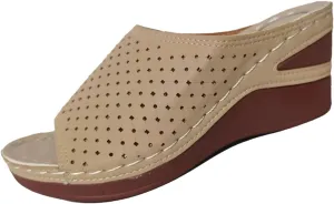 KCTRFSJ Women's Wedge Open Toe Orthopedic Sandals with Arch-Support,Hollow-Out Platform Slip-on Fish Mouth Sandals,Summer Casual Non Slip Walking Beach Shoes