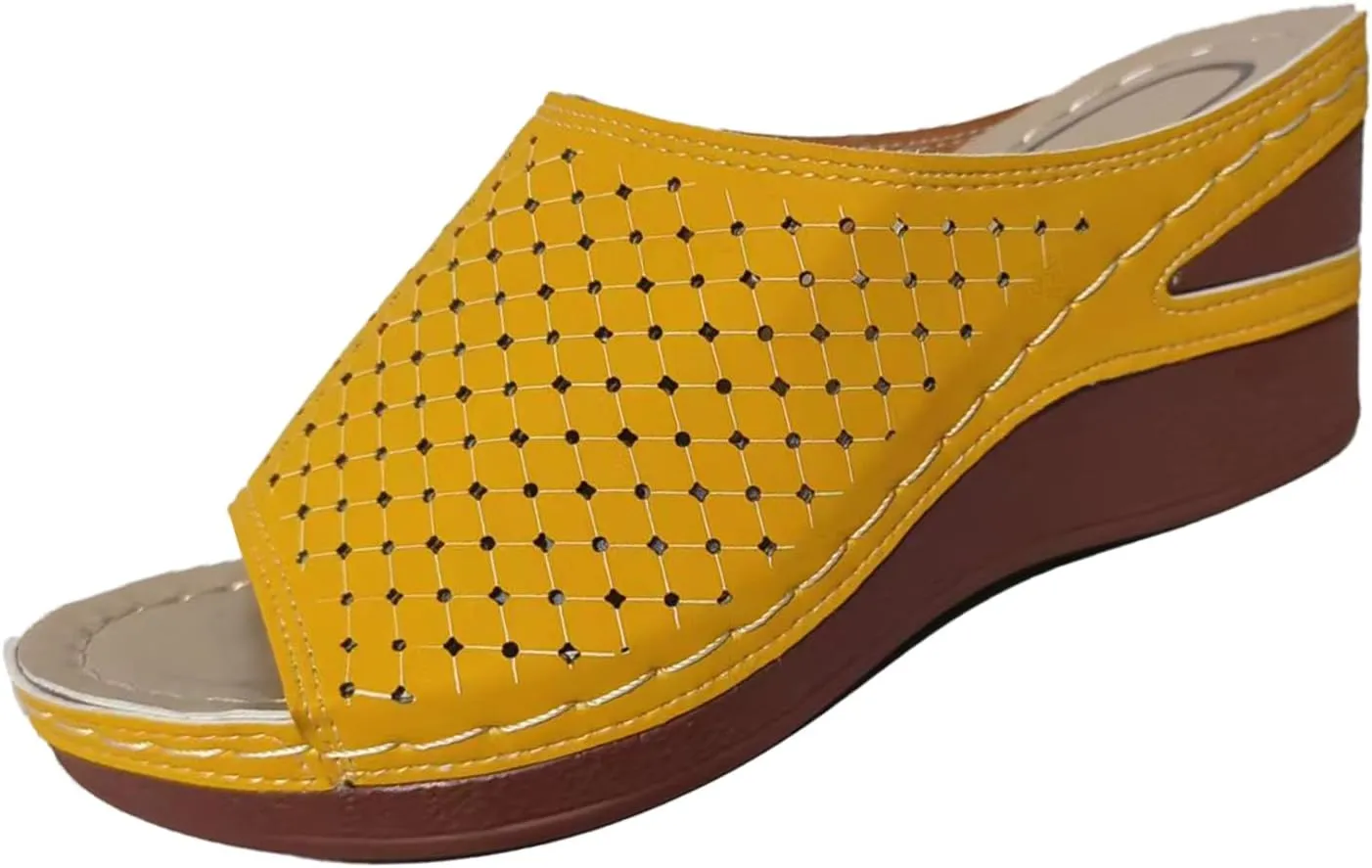 KCTRFSJ Women's Wedge Open Toe Orthopedic Sandals with Arch-Support,Hollow-Out Platform Slip-on Fish Mouth Sandals,Summer Casual Non Slip Walking Beach Shoes