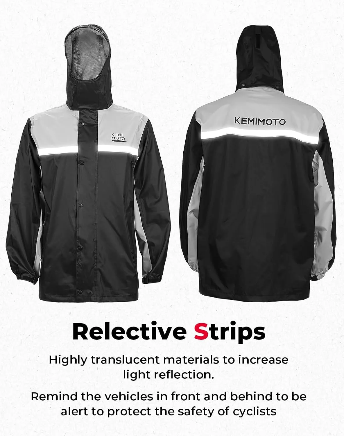 KEMIMOTO Rain Suits for Men Waterproof Rain Jacket Reflective Work Rain Coats Lightweight Hiking Motorcycle Rain Gear for Men