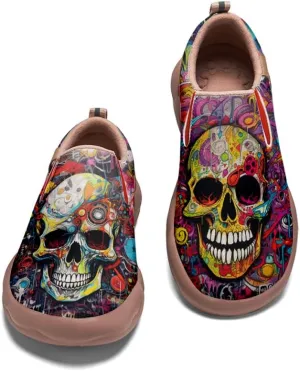 Kid's Slip-on Loafers Boys Girls Casual Shoes Lightweight Comfort Fashion Leather Sneakers Charm of Skulls