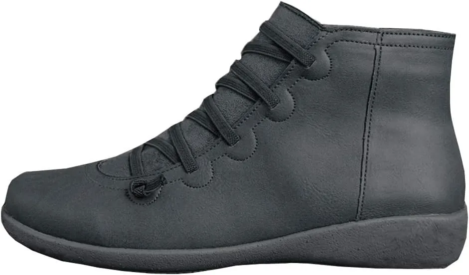 KINOW Arch Support Boots Women Leather Ankle Boots High Top Wedge Bootie Damping Shoes
